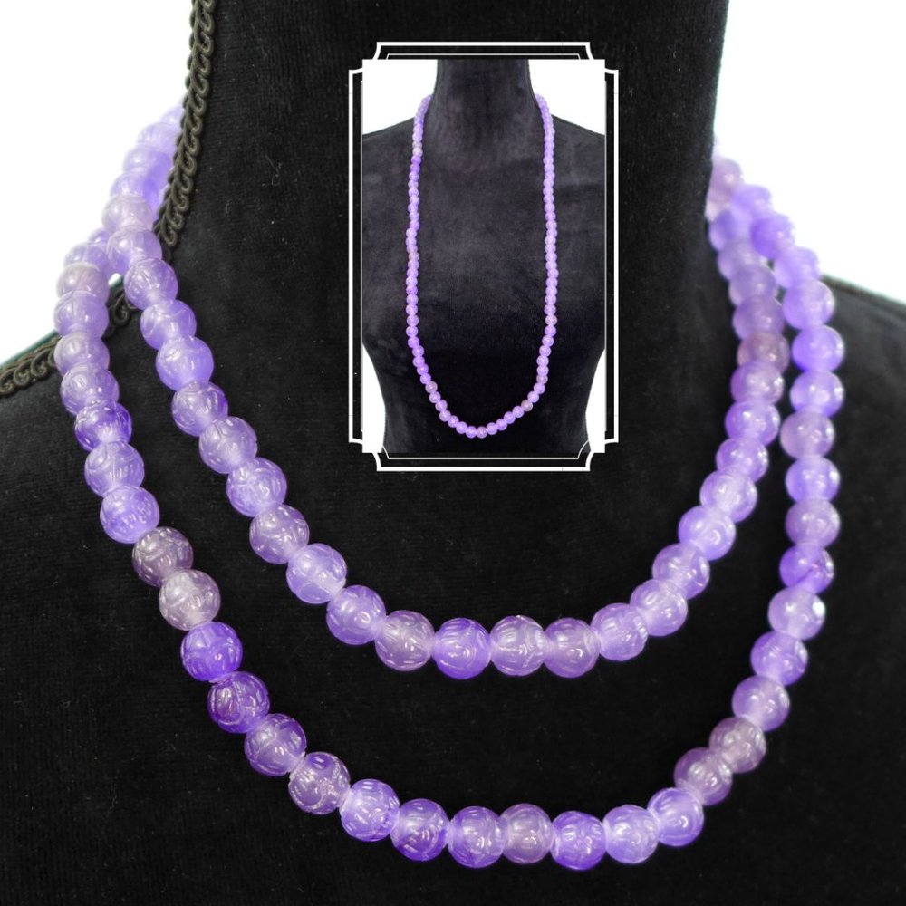 Vintage Carved Purple Quartzite Opera Necklace 36" stunning RARE heavy